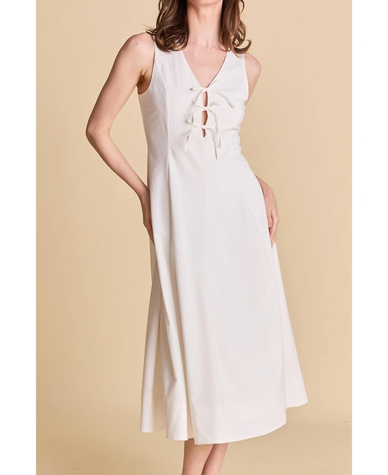 endless rose Women's Front Bow Tie Midi Dress