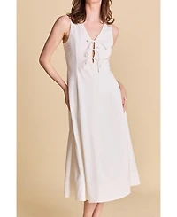 endless rose Women's Front Bow Tie Midi Dress