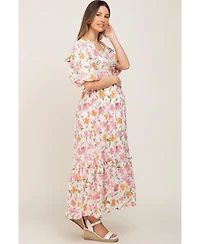 Pinkblush Maternity White Floral Puff Sleeve Maxi Dress