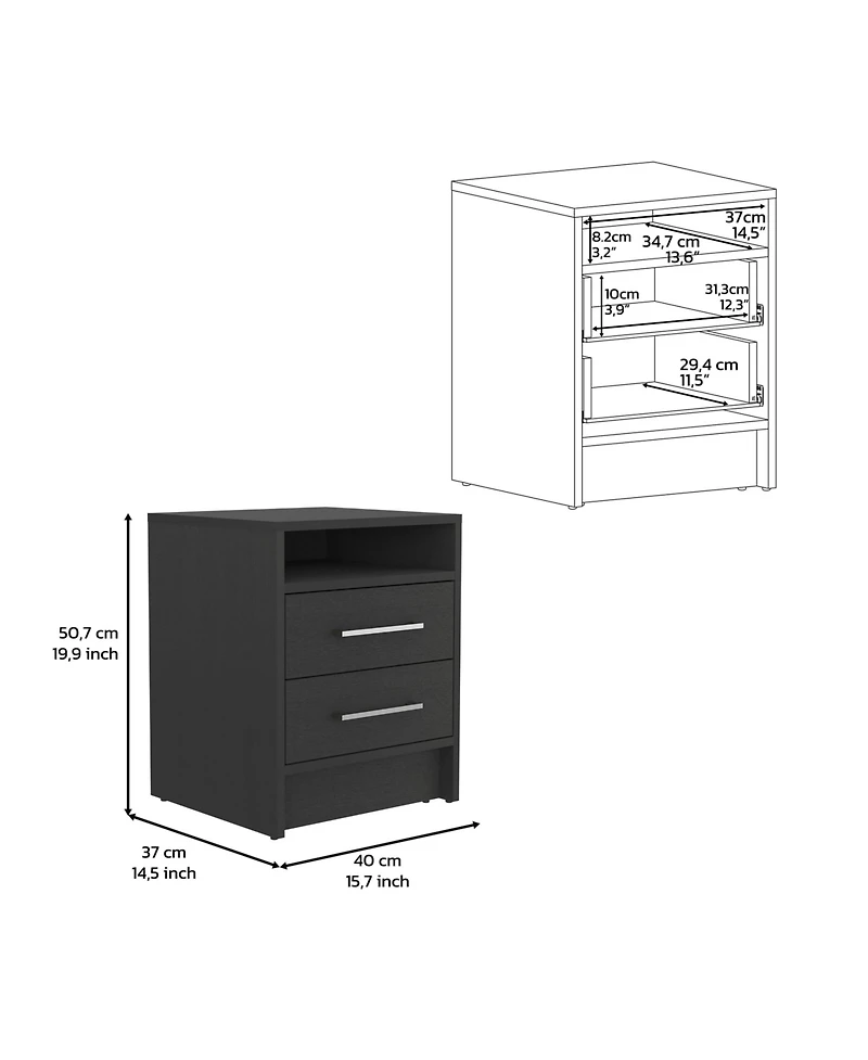 Depot E-shop Leyva Nightstand, Two Drawers, Superior Top