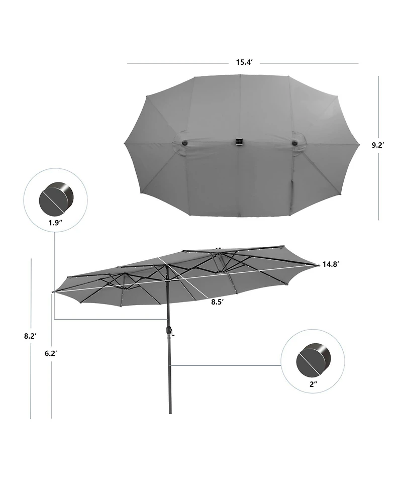 Twin Patio Umbrella with 48 Solar Led Lights for Outdoor Garden or Deck