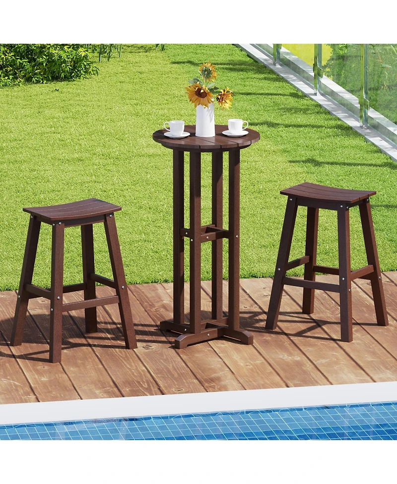 Round Bar Table Patio Hdpe Height Dining with Slatted Tabletop