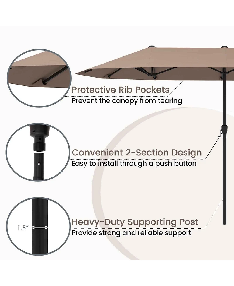 Extra Wide Patio Market Umbrella Double-Sided with Crank for Outdoor Tables