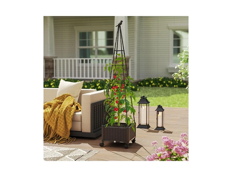 Raised Garden Bed Adjustable with Plant Box and Trellis with Lockable Wheels