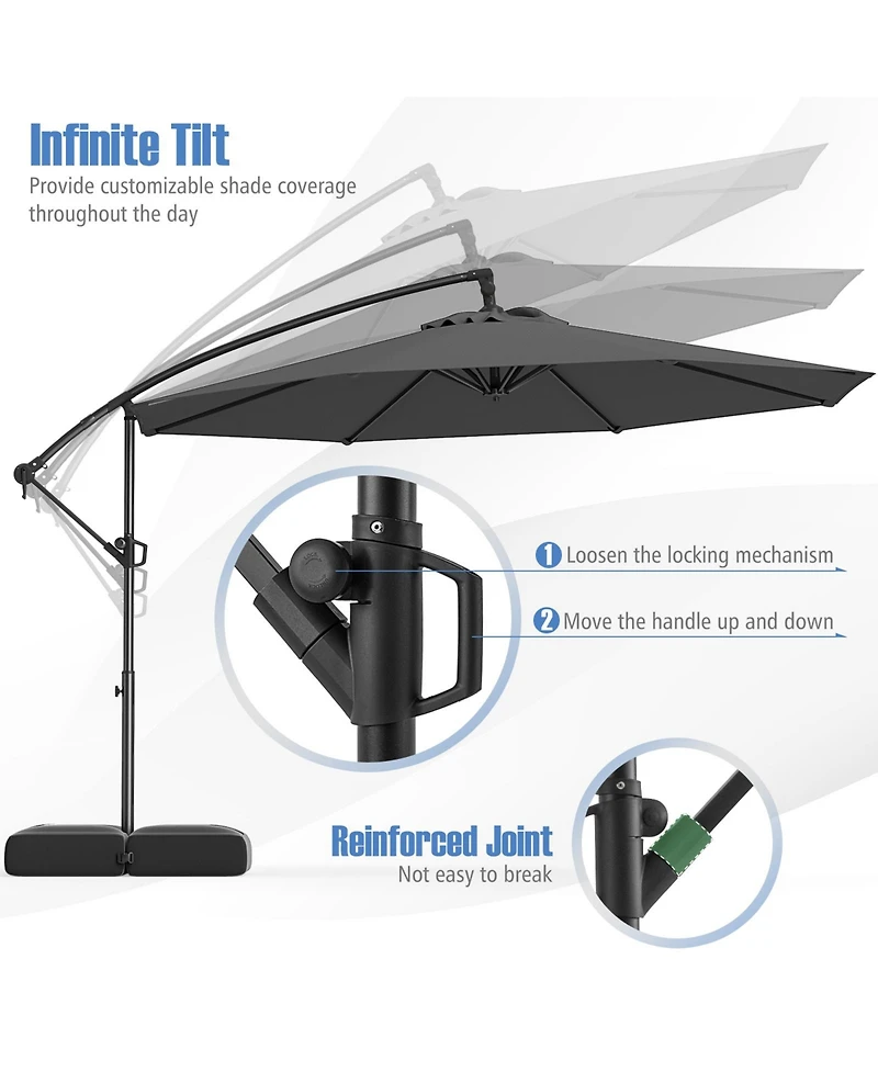 Offset Hanging Umbrella with Base Patio Cantilever Tilt