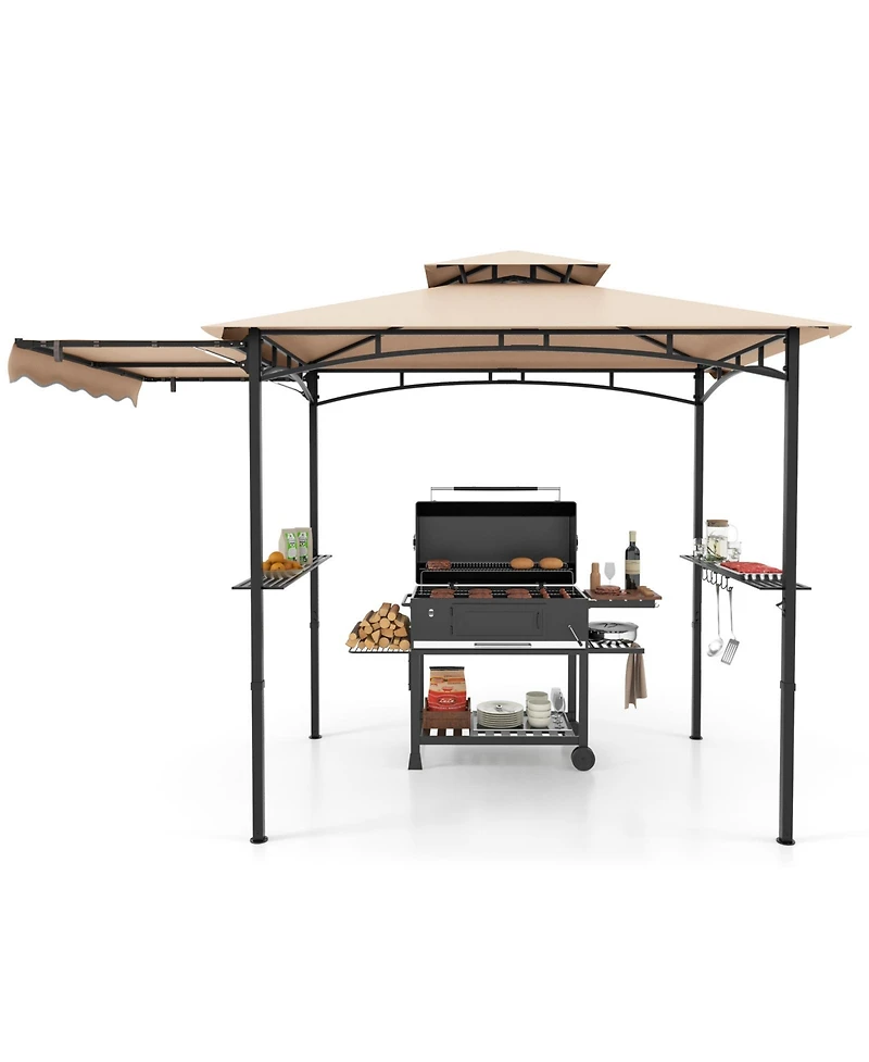 Slickblue Grill Gazebo with Side Awning and Double-Tiered Top for Patio or Backyard