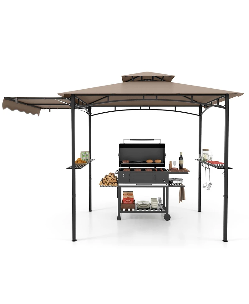 Slickblue Grill Gazebo with Side Awning and Double-Tiered Top for Patio or Backyard
