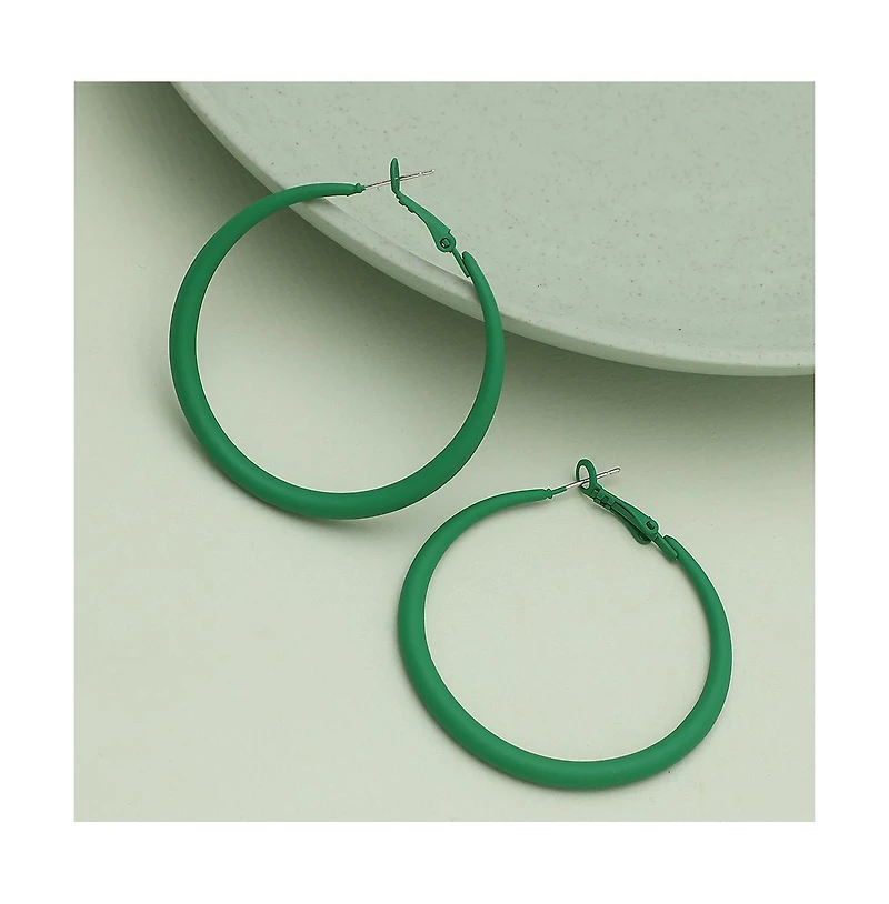 Sohi Women's Green Minimal Hoop Earrings