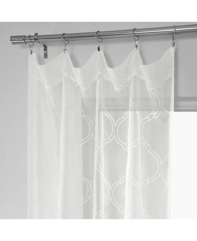 Half Price Drapes Florentina White Embroidered Geometric Sheer Curtain