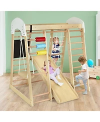 8-in-1 Wooden Climber Play Set with Slide and Swing for Kids