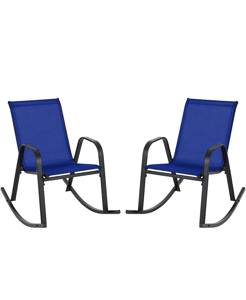 Set of 2 Metal Patio Rocking Chair with Breathable Seat Fabric