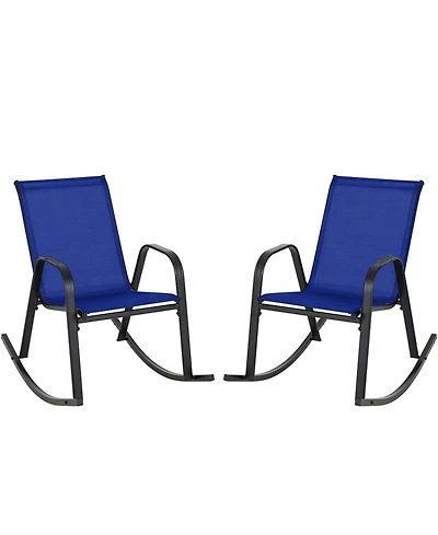 Set of 2 Metal Patio Rocking Chair with Breathable Seat Fabric