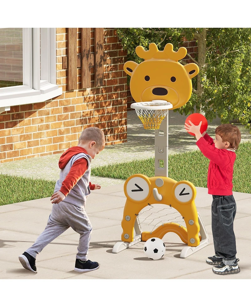 4-in-1 Toddler Height Adjustable Basketball Hoop with Ring Toss for 3+ Kids