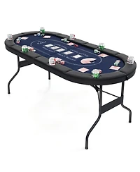 Foldable Poker Table for 8 Players Portable Oval Card Board Game Table
