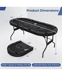 Foldable Poker Table for 8 Players Portable Oval Card Board Game