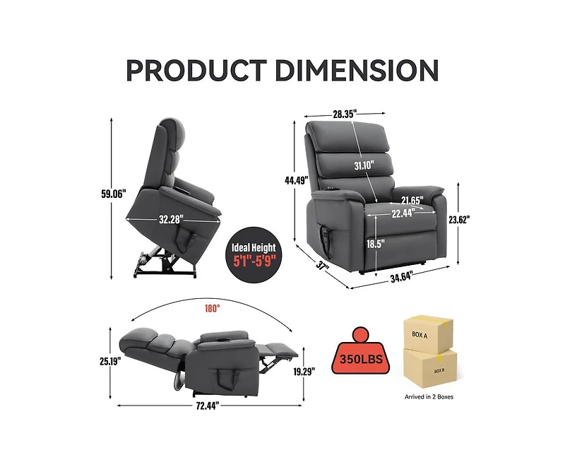 Casainc Dual Motor Infinite Position Up to 350 Lbs Power Lift Recliner Chair with Power-Remote, Heat Massage and Heavy Duty Motion Mechanism