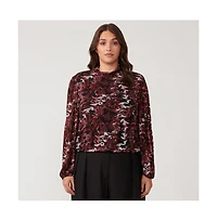 Estelle Leaves Black Pink Wrap Long Sleeve Top