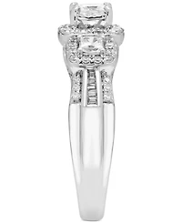 Diamond Princess-Cut Halo Three Stone Ring (1 ct. t.w.) in 14k White Gold