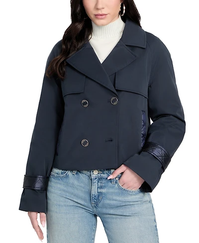 Guess Women's Cropped Quilted-Trim Trench Coat
