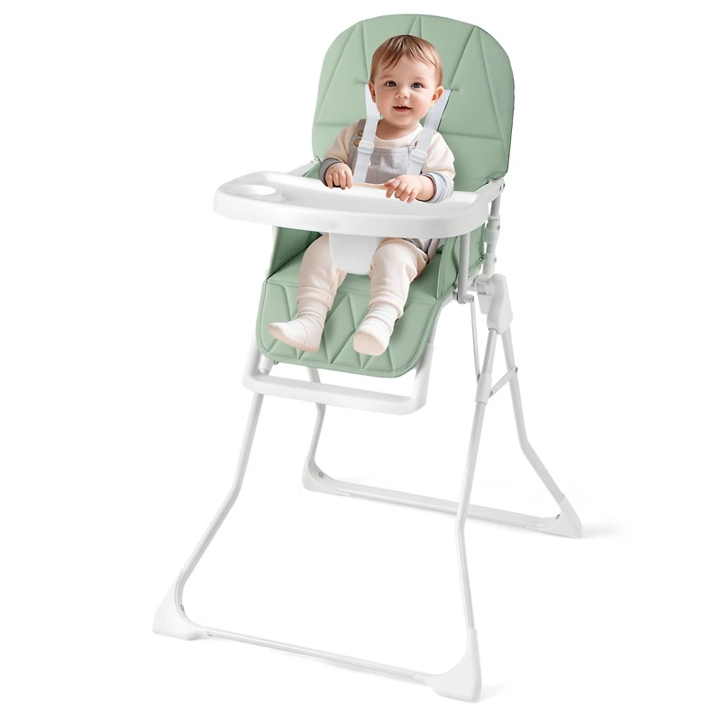 Slickblue Toddler Easy Clean Compact Highchair with Removable Adjustable Tray and Pu Seat Cushion