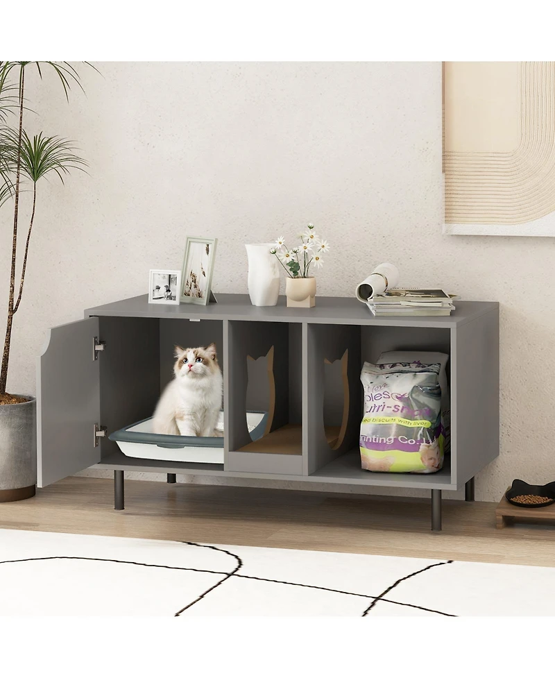 Cat Litter Box Enclosure for 2 Cats Hidden Washroom