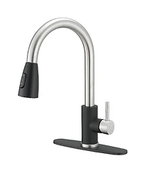 Greenspring Single-Handle Pull-Out Sprayer Kitchen Faucet with Supply Lines Matte Black and Brushed Nickel