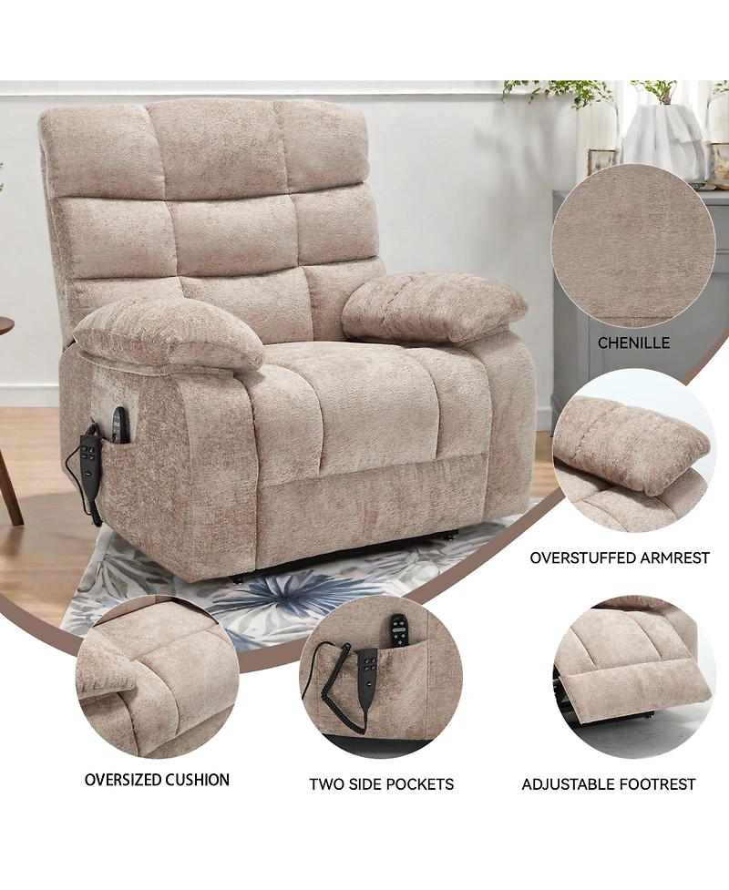 Lift Recliner Chair Heat Massage Dual Motor Infinite Position Up to 350 Lbs Large Electric Power Recliners with Power-Remote, Medium-firm and Hea