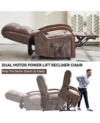 Power Chenille Lift Recliner Chair Dual Motor Infinite Position Up to 350 Lbs with Solid Wood Armrests, Heat Massage and Heavy Duty Motion Mechanism