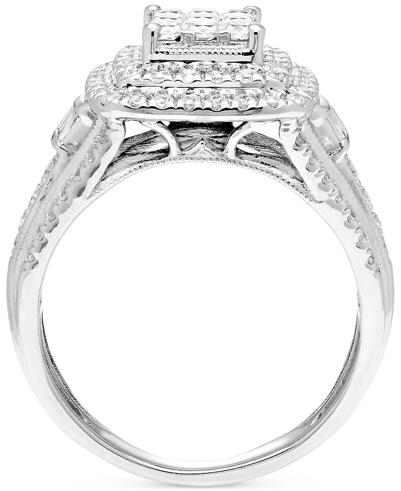 Diamond Princess Shaped Cluster Multirow Engagement Ring (1 ct. t.w.) in 14k White Gold