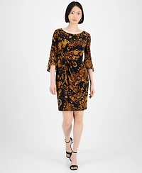 Connected Petite Printed Side-Tab Ruffled-Cuff Dress