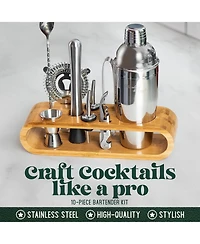 Bartender Kit 10-Piece Bar Tool Set with Bamboo Stand