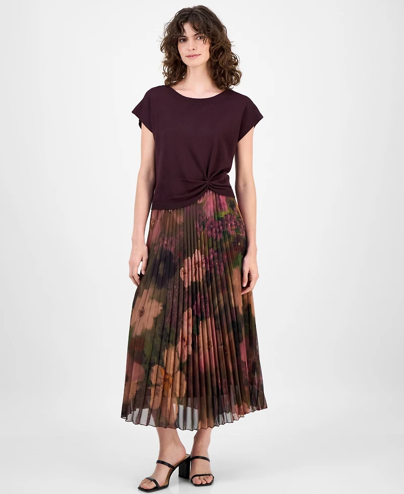 Robbie Bee Women's Knit-Bodice Pleated-Skirt Dress