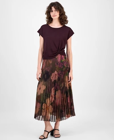 Robbie Bee Women's Knit-Bodice Pleated-Skirt Dress