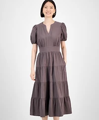 Robbie Bee Women's Cotton Puff-Sleeve Tiered Midi Dress