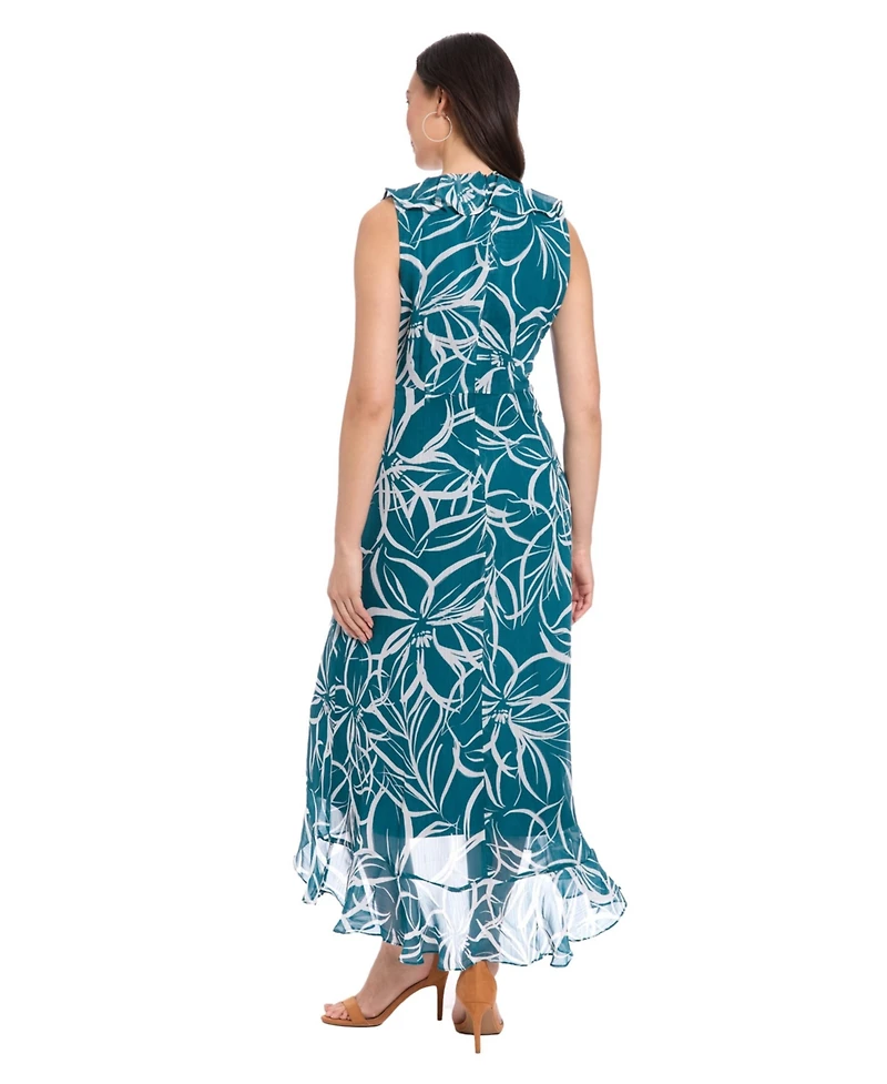 London Times Petite Floral-Print Ruffled Maxi Dress