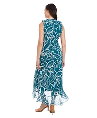 London Times Petite Floral-Print Ruffled Maxi Dress