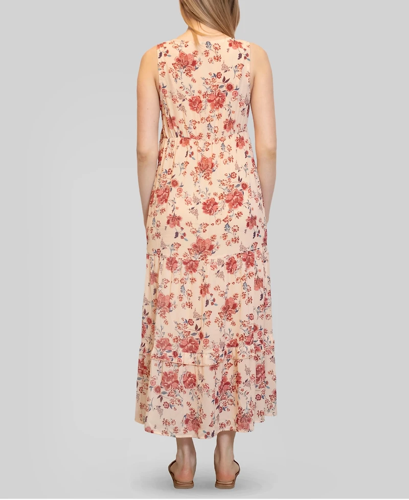 Almost Famous Juniors' Chiffon Printed V-Neck Sleeveless Maxi Dress