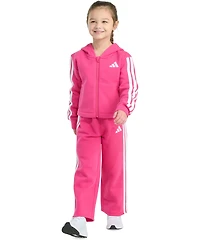 adidas Toddler & Little Girls Full-Zip 3-Stripe Hooded Fleece Jacket Wide-Leg Pants, 2 Piece Set
