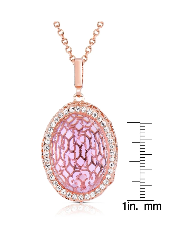 Sterling Silver 18K Rose Plated Cubic Zirconia Oval Pink Pendant