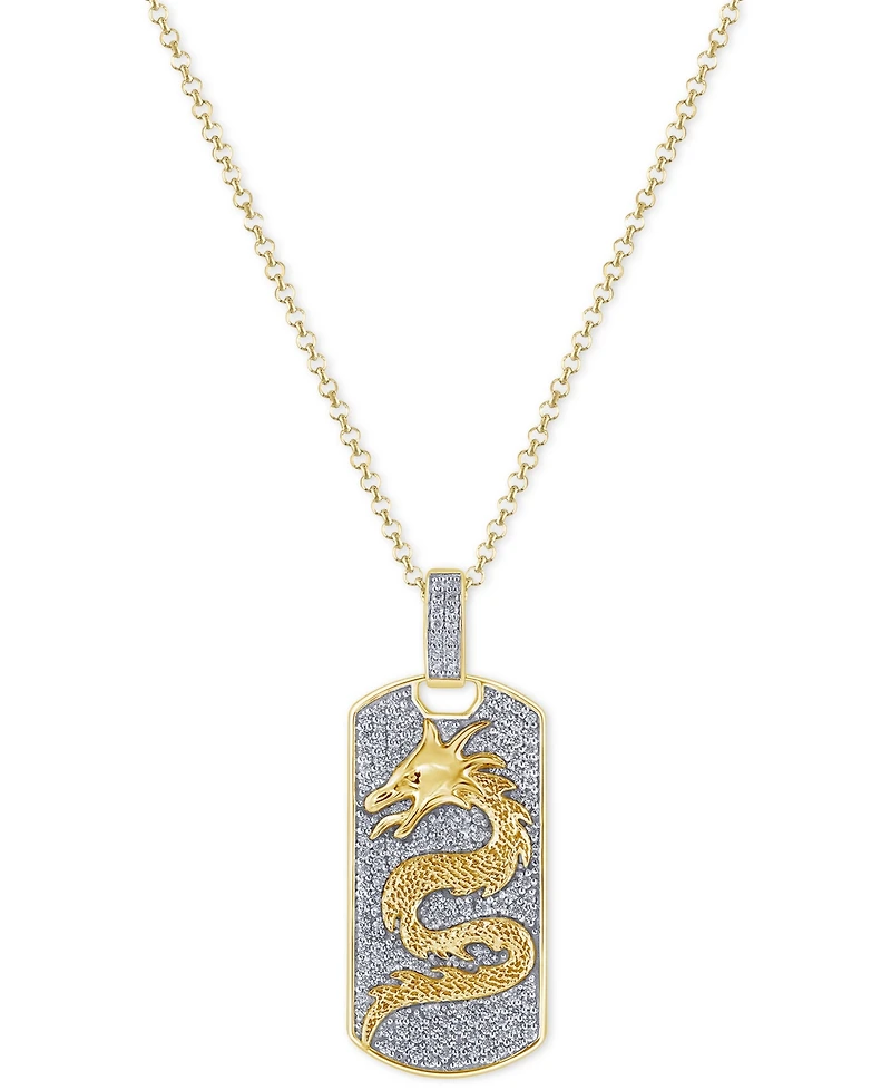 Men's Diamond Pave Dragon Dog Tag 22" Pendant Necklace (1 ct. t.w.) in 10k Gold