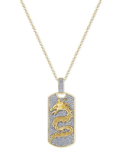 Men's Diamond Pave Dragon Dog Tag 22" Pendant Necklace (1 ct. t.w.) in 10k Gold