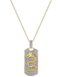 Men's Diamond Pave Dragon Dog Tag 22" Pendant Necklace (1 ct. t.w.) in 10k Gold