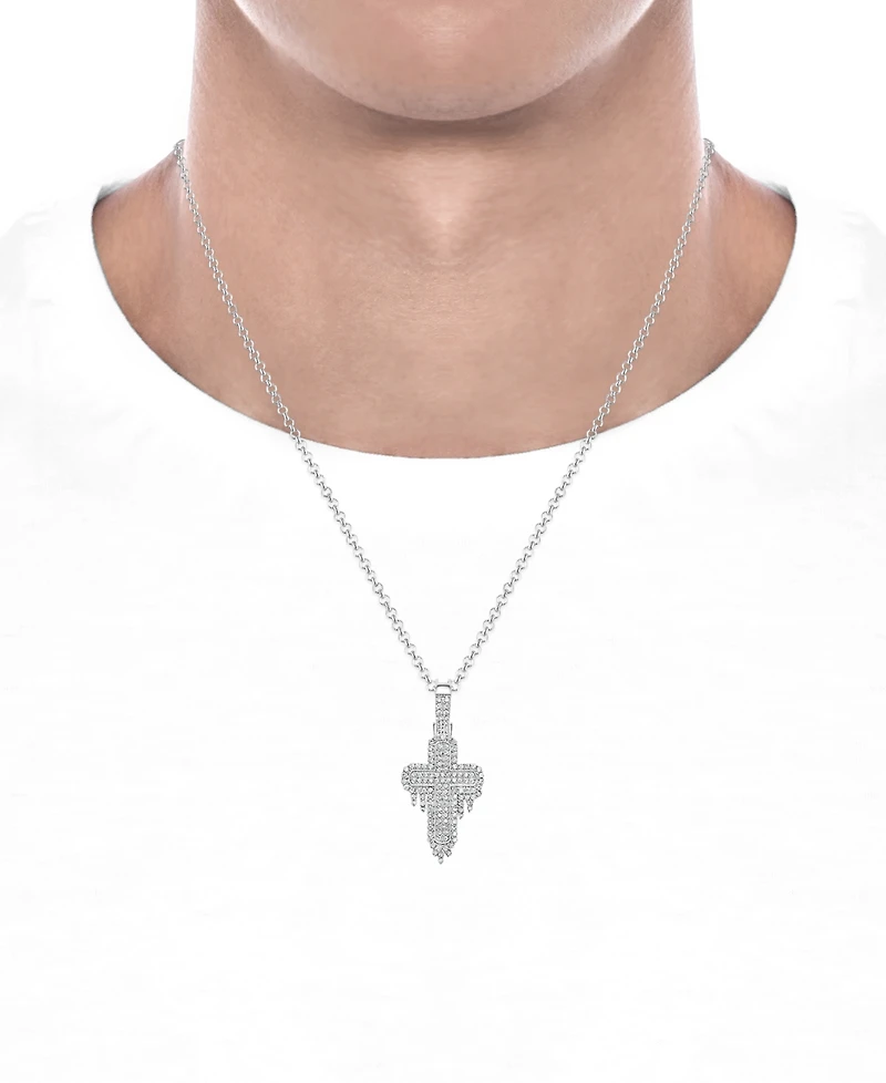 Men's Diamond Cluster Cross 22" Pendant Necklace (1 ct. t.w.) in 10k White Gold