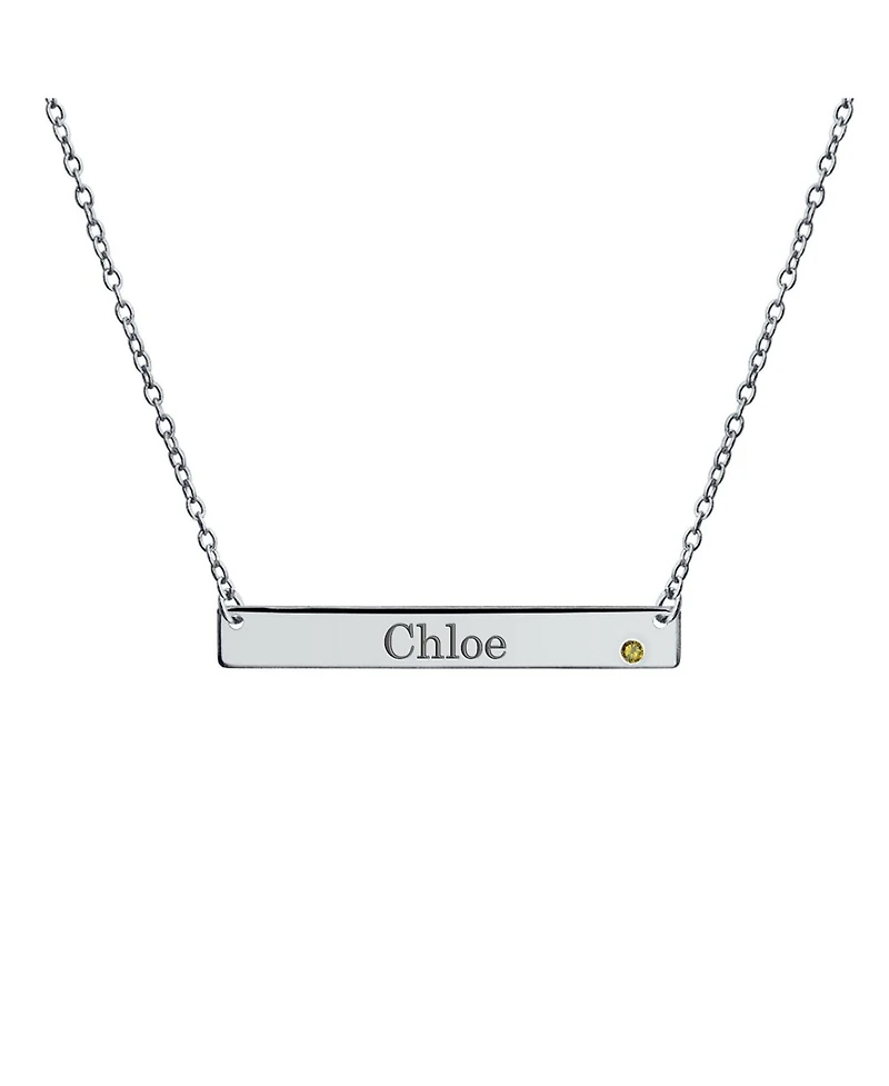 Bling Jewelry Horizontal Sideway Inspirational Flat Bar Name Plated Pendant Necklace .925 Sterling Silver Crystal Accent