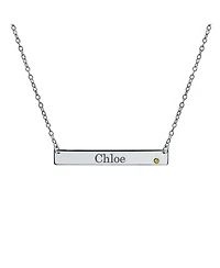 Bling Jewelry Horizontal Sideway Inspirational Flat Bar Name Plated Pendant Necklace .925 Sterling Silver Crystal Accent