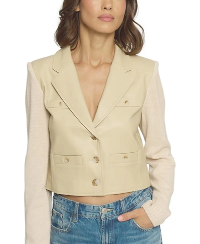 Central Park West Women's Faux Leather X Sweater Bomber Jacket