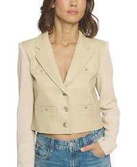 Central Park West Women's Faux Leather X Sweater Bomber Jacket