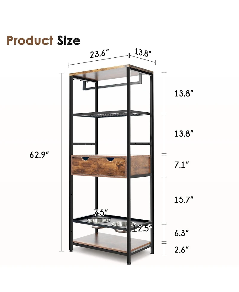 3 Height Adjustable Raised Dog Bowls, Dog Feeder Station for Large Medium Dogs Cats, Dog Storage with shelves.