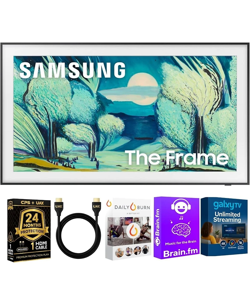 Samsung The Frame LS03F Qled 4K Smart Tv Bundle, Quantum Hdr, Art Mode, Slim Fit Wall Mount, Alexa Built-in w/Aux Hdmi Cable, Cps 24-Month Protection