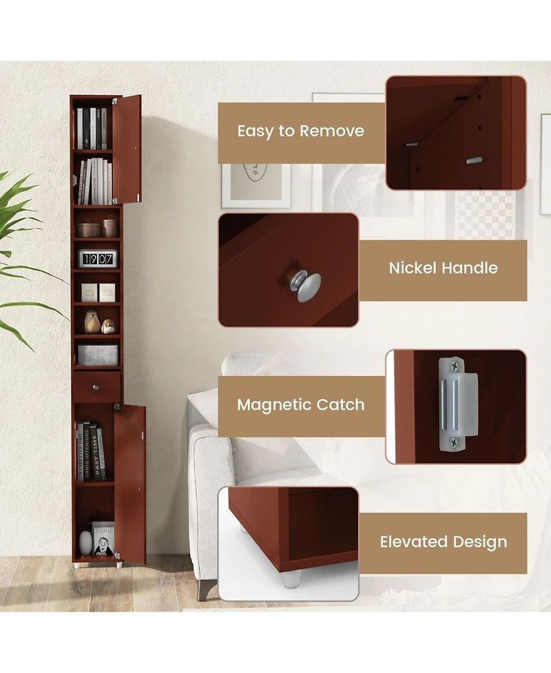 Volenca Freestanding Slim Bathroom Cabinet with Drawer and Adjustable Shelves